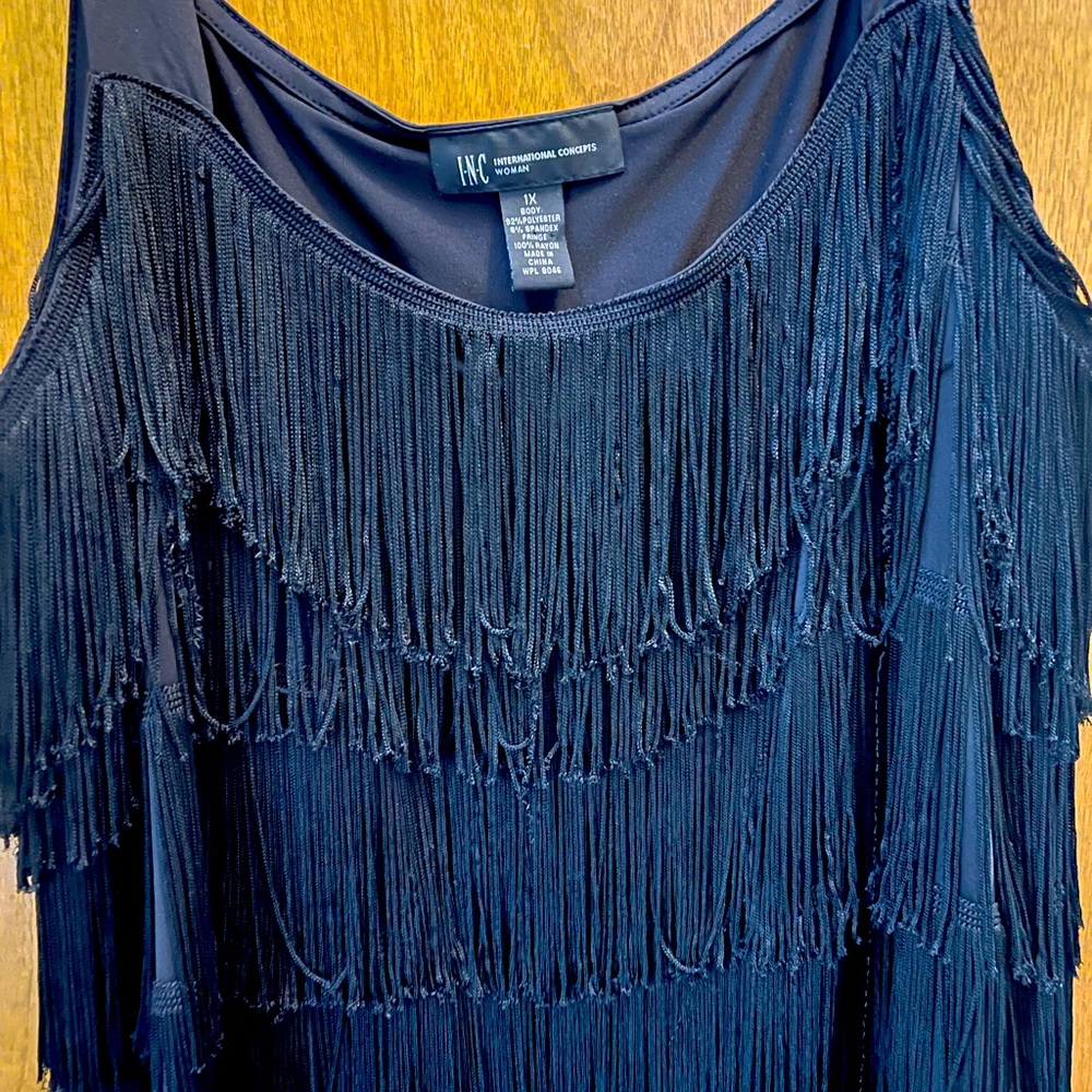 Inc International Concepts black fringe cami top plus size 1x NYE Flapper